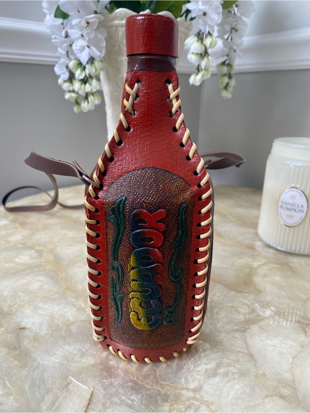 Handcrafted Red Leather 'Cerveza' Bottle Carrier